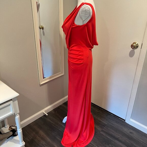BGBGMaxAzria "Lena" Orange/Red Draped front, Cowl Open Back Gown, Size Small - Picture 11 of 16